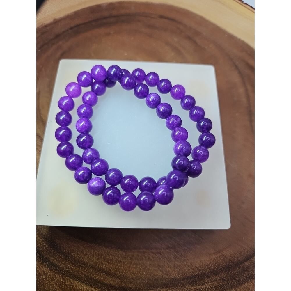8mm Amethyst Bead Handmade Stretch Bracelet NWT - 7"